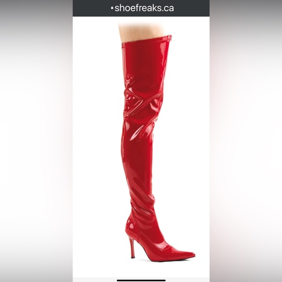 Women’s Red Thigh High Faux Patent Boots Size 8 M - Picture 2 of 12